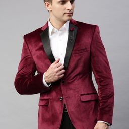 Park Avenue Men Maroon Solid Super Slim Fit Single-Breasted Velvet Formal Blazer-image-33