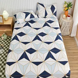 JC HOME Blue & Navy Blue Abstract Printed 140 TC Fitted King Bedsheet Set 2 x 1.8 m image 5