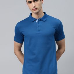 Alcis Men Blue Solid Polo Collar T-shirt-image-99