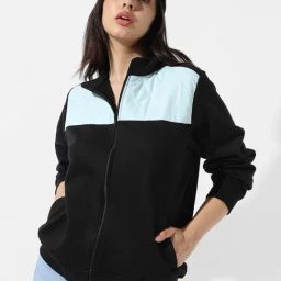 Campus Sutra Black & Blue Color-Block Jacket-image-47