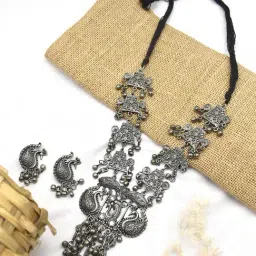Teejh Siddhi Silver Oxidized Necklace & Earrings-image-82