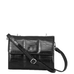 United Colors of Benetton Candace Black PU Textured Sling Handbag-image-54