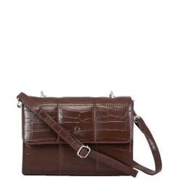 United Colors of Benetton Candace Brown PU Textured Sling Handbag-27