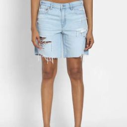 American Eagle Blue Relaxed Fit Distressed Shorts-image-28