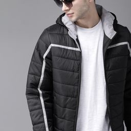 Roadster Men Black Hooded Solid Padded Jacket-picture-16