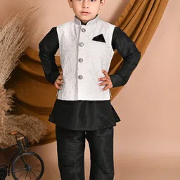 Pehanaava Boys Mandarin Collar Kurta with Pyjamas & Waistcoat-50