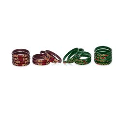 SOMIL Set Of 2 Maroon & Green Alloy Artificial Stones & Beads Bangles-picture-9