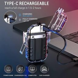 SPIKARUST Waterproof Portable Mini LED Flashlight Lighter | USB Rechargeable Keychain Light | Outdoor Camping Emergency | Double Arc Plasma Cigarette Lighter | | Windproof & Flameless image 3