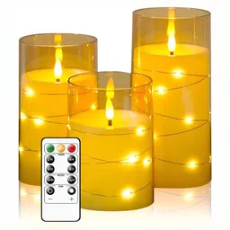 XERGY 3 Pieces Gold-Toned Flameless Led Candles With 10-Key Remote-image-55