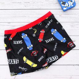 Yellow Bee All Over Skates Print Swimming Trunks - Navy Blue Red-picture-7