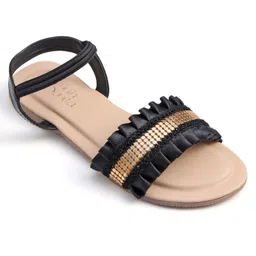 Hola Bonita Party Wear Sandals Pleated Detailing - Black-picture-24