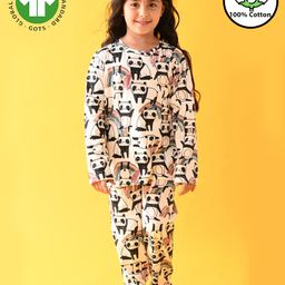Anthrilo Full Sleeves All Over Panda & Rainbow Printed Night Suit - Peach-image-82