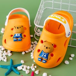 Babyoye Back Strap Closure Clogs with Bear Applique - Orange-image-11