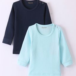 Kanvin Cotton Modal Full Sleeves Thermal Vest Pack of 2 - Aqua & Navy Blue-image-56