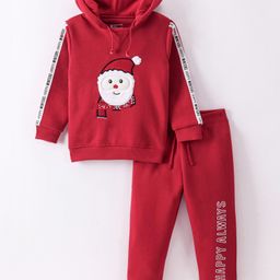 Bodycare Fleece  Full Sleeves Hooded Sweatshirt & Lounge Pants With  Santa Clause Applique - Red-image-30