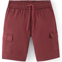 Pine Kids Cotton Woven Elastane Above Knee Length Solid Color Shorts - Brick Red-image-82