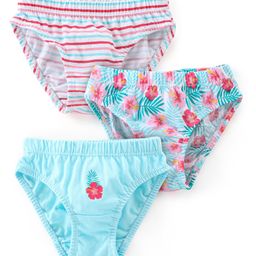 Babyhug 100% Cotton Panties With Floral Print Pack Of 3 - Blue & Pink-13