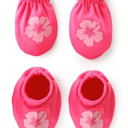 Babyhug 100% Cotton Knit Mittens & Booties Set Floral Print- Pink-image-54
