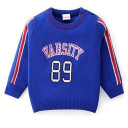 Babyhug Knitted Full Sleeves Pullover Sweater With Varsity Embroidery - Navy Blue-image-97