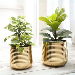 Behoma Metal Gold Ribbed Planter, Set of 2-11