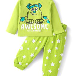 Babyhug Disney Single Jersey Knit Full Sleeves Night Suit with Sully Graphics - Limegreen-image-71