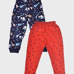 Kiwi Pack of 2 Cotton Anchors & Musical Instruments Printed Lounge Pants - Blue & Red-image-124