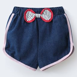 Mark & Mia Solid Denim Shorts With Bow Applique - Navy Blue-image-27
