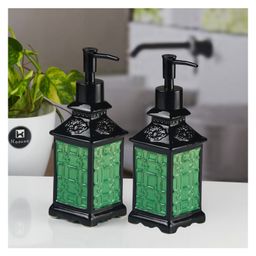 KOOKEE Ceramic Soap Dispenser for handwash for Bathroom, Green, (Set of 2) (12041) 300 ml-image-28