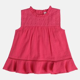 MINI KLUB Cotton Sleeveless Swiss Dot Embroidered Top - Pink-image-5