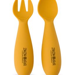 ZoZoBaa Baby Weaning Spoon & Fork Set, Chewable Silicone Utensils for Training Infants, Baby Led Self Feeding, 6 M+| Gum Friendly, BPA Free, Dishwasher Safe, Unbreakable, 1 Pair, Mango Yellow-14