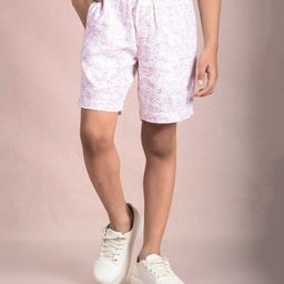 CRIMSOUNE CLUB Cotton Woven Leaves Printed Shorts - Peach-image-5