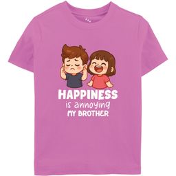 Zeezeezoo 100% Cotton Knit Raksha Bandhan Theme Half Sleeves Happiness Is Annoying My Brother Text Printed Tee - Pink-picture-29
