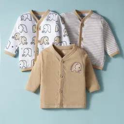Child World Sinker Knit Full Sleeves Jhablas with Stripes & Animal Print Pack of 3 - White & Brown-picture-21