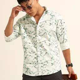 Bushirt Men Classic Fit Abstract Printed Spread Collar Cotton Casual Shirt-image-45