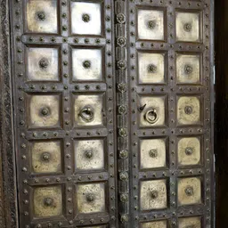 Exotic India Brown Textured Vintage Wooden Door With Frame-50