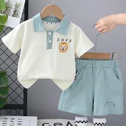 POP STREET KIDS Boys Printed Polo Collar T-shirt With Shorts-image-75