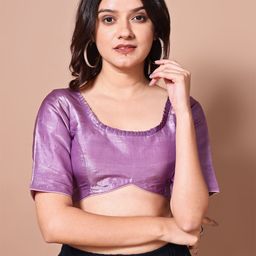 SAZRIKA Shimmer Round Neck Organza Saree Blouse-image-96