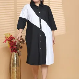 TheRebelinme Plus Size Women Colourblocked Shirt Midi Dress-image-91