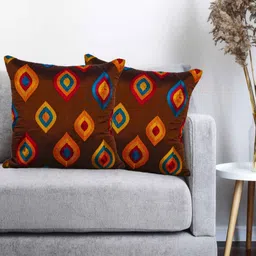 Vinayaka Fab Brown And Blue 2 Pieces Geometric Embroidered Silk Square Cushion Covers-picture-14