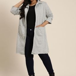 Qurvii+ Women Fleece Longline Open Front Jacket-1