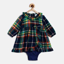 MINIKLUB Kids Navy Checks Full Sleeves Dress with Bloomers-image-94