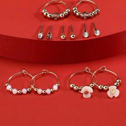 Accessorize London Golden Hoop & Stud Earrings - Set of 6-47