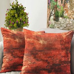 Blue Grass Rust & Grey 2 Pieces Geometric Velvet Square Cushion Covers-image-128