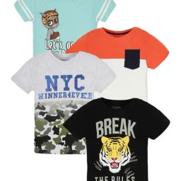 Plum Tree Boys Multicolor Printed Cotton Regular Fit T- Shirt - Pack of 4-image-51