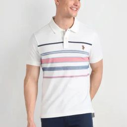 U.S. Polo Assn. White Cotton Slim Fit Striped Polo T-Shirt-image-87
