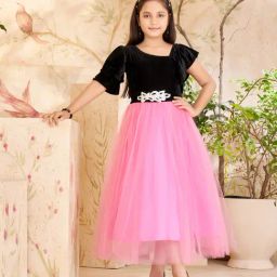 Aarika Girls Black & Pink Solid Gown-image-57