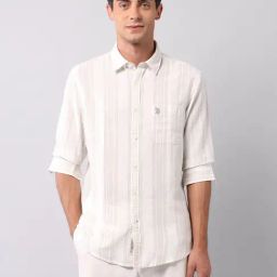 U.S. Polo Assn. Denim Co. Beige Cotton Regular Fit Striped Shirt-image-50