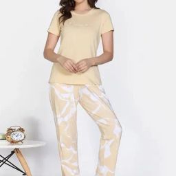 Zivame Yellow Cotton Regular Fit Printed Night Suit-image-35