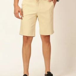 Thomas Scott Men Beige Slim Fit Linen Cotton Shorts-image-92
