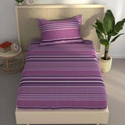 BIANCA Estonia Pink & Purple Cotton 116 TC 115 GSM Single Size Bedsheet With Pillow Cover-image-89